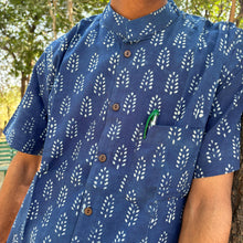 Load image into Gallery viewer, Indigo Block Printed Half Sleeves Shirt for Men
