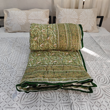 Load image into Gallery viewer, Green  Hand-Block Printed Tilonia AC Blanket
