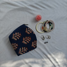 Load image into Gallery viewer, Blue Floral Hand-block Printed Cotton Travel Pouches of 3 Set
