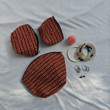 Load image into Gallery viewer, Maroon Hand-block Printed Cotton Travel Pouches of 3 Set
