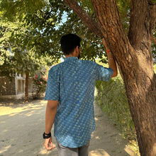 Load image into Gallery viewer, Sky Blue Block Printed Half Sleeves Shirt for Men
