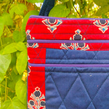 Load image into Gallery viewer, Red &amp; Blue  Hand-block Printed Travel Sling Bag
