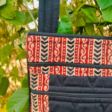 Load image into Gallery viewer, Black &amp; Red  Hand-block Printed Travel Sling Bag
