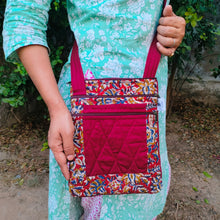 Load image into Gallery viewer, Maroon Hand-block Printed Travel Sling Bag
