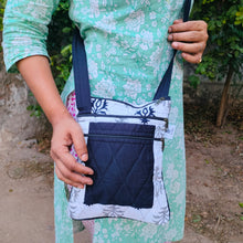 Load image into Gallery viewer, Black &amp; White Hand-block Printed Travel Sling Bag
