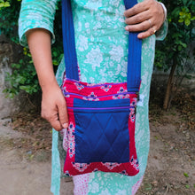 Load image into Gallery viewer, Red &amp; Blue  Hand-block Printed Travel Sling Bag
