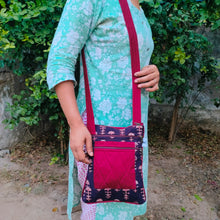 Load image into Gallery viewer, Brown &amp; Maroon Hand-block Printed Travel Sling Bag
