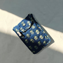 Load image into Gallery viewer, Blue Hand-block Printed Mobile Sling Bag
