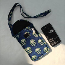 Load image into Gallery viewer, Light Blue Hand-block Printed Mobile Sling Bag
