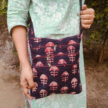 Load image into Gallery viewer, Brown  Hand-block Printed Travel Sling Bag
