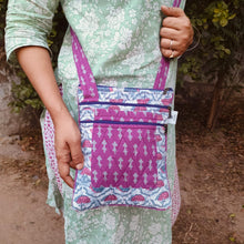 Load image into Gallery viewer, Pink Hand-block Printed Travel Sling Bag
