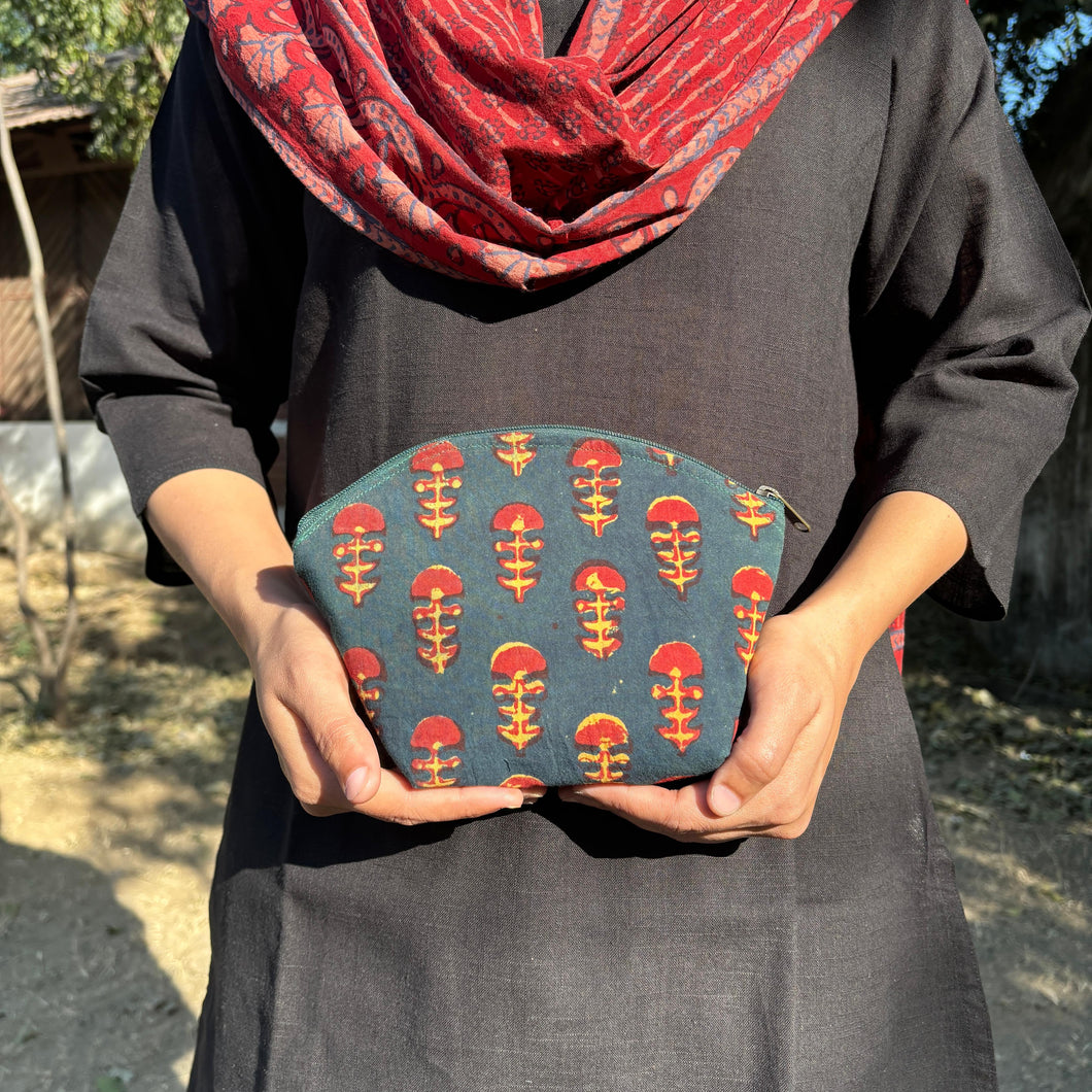 Green Hand-block Printed Cotton Travel Pouches of 3 Set