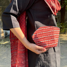 Load image into Gallery viewer, Maroon Hand-block Printed Cotton Travel Pouches of 3 Set
